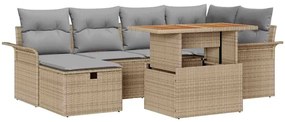 vidaXL Σετ Καναπέ Κήπου με μαξιλάρι 7 pcs Μπεζ συνθετικό ρατάν