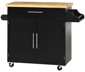 HOMCOM Τρόλεϊ Κουζίνας, Νησίδα Κουζίνας, 1 ράφι μπαχαρικών, 1 κρεμάστρα πετσετών, 109 cm x 40 cm x 89 cm, Μαύρο