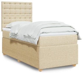 vidaXL Κρεβάτι Boxspring με Στρώμα Κρεμ 90x200 εκ.Υφασμάτινο