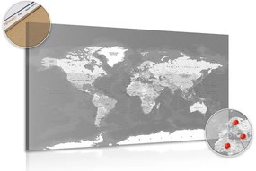 Εικόνα στο φελλό με κομψό vintage ασπρόμαυρο παγκόσμιο χάρτη - 120x80  color mix