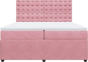 vidaXL Κρεβάτι Boxspring με Στρώμα Ροζ 200x200 εκ. Βελούδινο