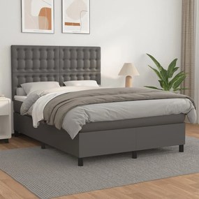 Κρεβάτι Boxspring με Στρώμα Γκρι 140x200εκ. από Συνθετικό Δέρμα - Γκρι