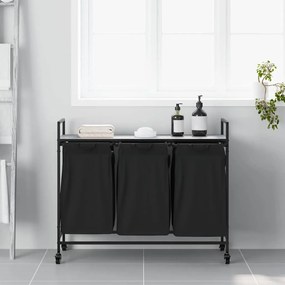 vidaXL Καλάθι Απλύτων με 3 Θέσεις και Ρόδες, Γκρι Sonoma
