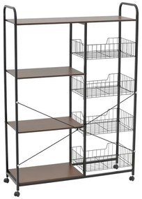 Τρόλεϊ-ραφιέρα 4όροφη Noli MDF καρυδί-μαύρο 90x30x130εκ 90x30x130 εκ.