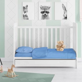 Σεντόνι Βρεφικό Με Λάστιχο Solid 498 Sky Βlue DimCol Cradle 70x155cm 100% Βαμβάκι