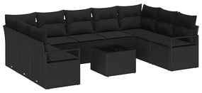 vidaXL Σετ Καναπέ με μαξιλάρι 10 pcs Μαύρο συνθετικό ρατάν