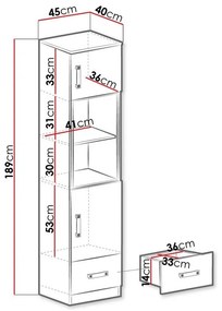 Βιβλιοθήκη Akron K104, Κλειστό, Με συρτάρια, Με πόρτες, Πλαστικοποιημένη μοριοσανίδα, Ο αριθμός των θυρών: 2, Αριθμός συρταριών: 1, 189x45x40cm