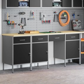vidaXL Set εργασίας 4 τεμαχίων  με cabinet και τραπέζι Μαύρο Επεξεργασμένο ξύλο και Χάλυβα