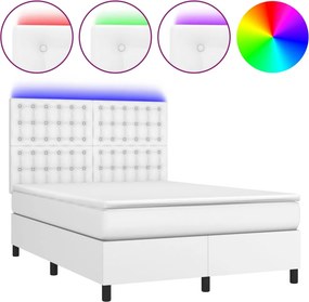vidaXL Κρεβάτι Boxspring με Στρώμα &amp; LED Λευκό 140x200 εκ. Συνθ. Δέρμα