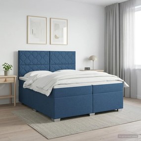 vidaXL Κρεβάτι box spring με στρώμα Μπλε 200 x 200 cm Ύφασμα
