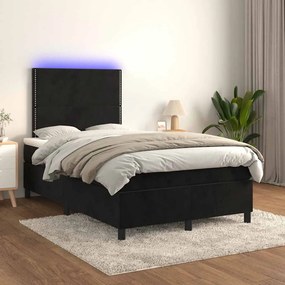 vidaXL Κρεβάτι Boxspring με Στρώμα &amp; LED Μαύρο 120x190 εκ. Βελούδινο
