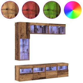 vidaXL Ντουλάπι TV με led 7 pcs Παλιό ξύλο Επεξεργασμένο ξύλο