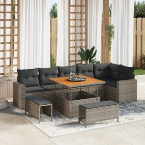 vidaXL Σετ Κήπου 9 Τεμαχίων  με Μαξιλάρια Γκρι και Πολυ Ράτνα Ακακία.