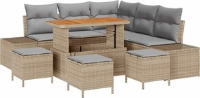 vidaXL Σετ Καναπέ Κήπου με μαξιλάρι 9 pcs Μπεζ Πολυ ράταν