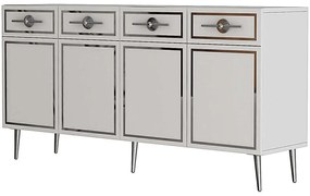 Μπουφές Belly 475OLV3120 150x35x75cm White-Silver Μοριοσανίδα, Μελαμίνη