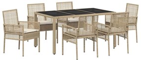vidaXL Σέτ φαγητού για κήπο 7 pcs Μπεζ συνθετικό ρατάν