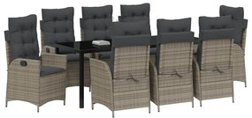 vidaXL Σέτ φαγητού για κήπο με μαξιλάρι 9 pcs Γκρι συνθετικό ρατάν