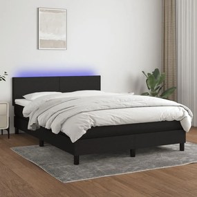 3132999 vidaXL Κρεβάτι Boxspring με Στρώμα &amp; LED Μαύρο 140x200 εκ. Υφασμάτινο Μαύρο, 1 Τεμάχιο
