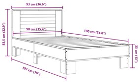 ΠΛΑΙΣΙΟ ΚΡΕΒΑΤΙΟΥ ΚΑΠΝΙΣΤΗ ΔΡΥΣ 90 X 190ΕΚ. ΕΠΕΞ.ΞΥΛΟ &amp; ΜΕΤΑΛΛΟ 846086