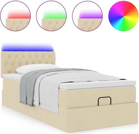 vidaXL Οθωμανικό κρεβάτι με στρώμα &amp; LEDs Cream 90x190cm ύφασμα