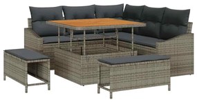 vidaXL Σετ Καναπέ Κήπου με μαξιλάρι 8 pcs Γκρι Πολυ ράταν