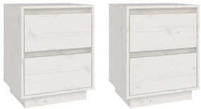 vidaXL Κομοδίνα 2 τεμ. Λευκά 40 x 35 x 50 εκ. από Μασίφ Ξύλο Πεύκου