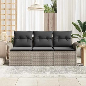 vidaXL Σετ Καναπέ Κήπου με μαξιλάρι 3 pcs Γκρι Πολυ ράταν