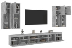 vidaXL Ντουλάπια Τηλεόρασης Τοίχου 7 τεμ. Φώτα LED Γκρι Σκυροδέματος