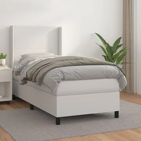 Κρεβάτι Boxspring με Στρώμα Λευκό 90x200εκ. από Συνθετικό Δέρμα