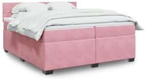 vidaXL Κρεβάτι Boxspring με Στρώμα Ροζ 200x200 εκ. Βελούδινο