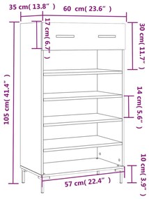 Παπουτσοθήκη Λευκή 60 x 35 x 105 εκ. από Επεξεργασμένο Ξύλο - Λευκό