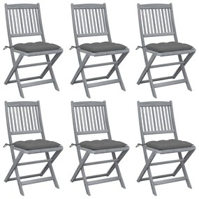3065450 vidaXL Καρέκλες Εξ. Χώρου Πτυσσόμενες 6 τεμ. Ξύλο Ακακίας &amp; Μαξιλάρια Γκρι, 1 Τεμάχιο