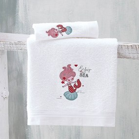 Πετσέτες Παιδικές Σετ 2τμχ Little Mermaid White-Red Ρυθμός Σετ Πετσέτες 100% Βαμβάκι