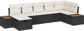 vidaXL Σετ Καναπέ Κήπου με μαξιλάρι 7 pcs Μαύρο Πολυ ράταν