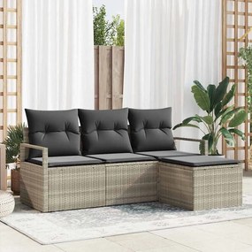 vidaXL Σετ Καναπέ Κήπου 4 pcs Ανοιχτό γκρι Πολυ rattan, βαμμένο ατσάλι