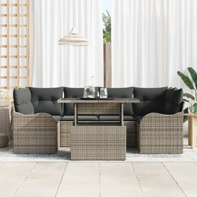 vidaXL Σετ Καναπέ Κήπου  7 τεμαχίων με Μαξίλια Γκρι Πολυ Ρατάν