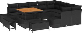 vidaXL Σετ Καναπέ Κήπου με μαξιλάρι 12 pcs Μαύρο Πολυ ράταν
