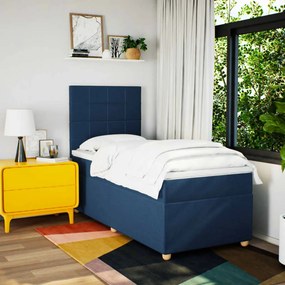 vidaXL Κρεβάτι Boxspring με Στρώμα Μπλε 90x190 εκ.Υφασμάτινο