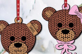 Σετ των 2 Intra απο ξύλο plywood Χρώμα wenge 3mm-4mm πάχος - Πρώτο μωρό χριστουγεννιάτικο στολίδι με βελονάκι Δίασταση 6x6 cm INTRAFABR-123575719