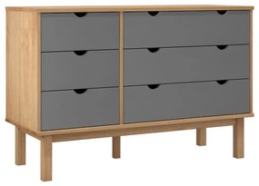 Συρταριέρα OTTA Καφέ &amp; Γκρι 111x43x73,5 εκ. Μασίφ Ξύλο Πεύκου - Γκρι