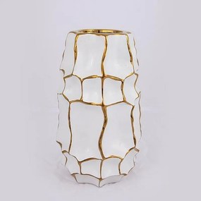 Βάζο Κεραμικό 752-20170 14.5x14.5x25cm White-Gold Estheti Home Ceramic