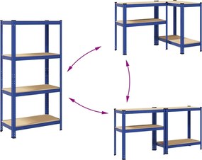 vidaXL Ραφιέρα 4 Επιπέδων Μπλε από Ατσάλι &amp; Επεξεργασμένο Ξύλο