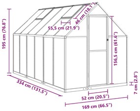 Θερμοκήπιο με Πλαίσιο Βάσης Ανθρακί 334x169x195 εκ. Αλουμίνιο - Ανθρακί