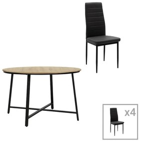 Gianno-Parker dining set 5pcs natural-black D120χ76cm