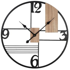 Ρολόι Τοίχου Quarta 351-000010 Φ60x2,5cm Natural-Black Inart Mdf,Μέταλλο