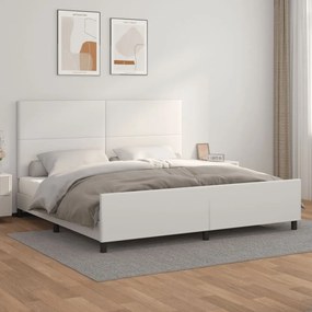 Πλαίσιο Κρεβατιού με Κεφαλάρι Λευκό 200x200 εκ. Συνθετικό Δέρμα
