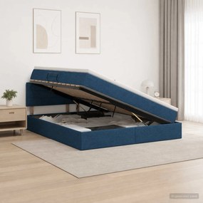 vidaXL LED Κρεβάτι αποθήκευσης με στρώμα Μπλε 140 x 200 cm Ύφασμα