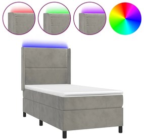 Κρεβάτι Boxspring με Στρώμα &amp; LED Αν.Γκρι 90x190 εκ. Βελούδινο - Γκρι