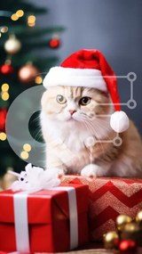 Σετ των 2 Intra Συλλεκτικό Ξύλινο Παζλ Plywood 4mm - Γιορτινή γάτα με καπέλο Άγιου Βασίλη Σε Ξύλινο Κουτί - Διαστάσεις: 10x10 cm – 25 κομμάτια