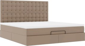 vidaXL Οθωμανικό κρεβάτι με στρώμα &amp; LEDs Cappucino Faux Leather